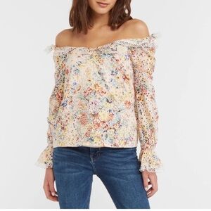 En Saison Multicolor Floral Eyelet Long Sleeve Top Size M